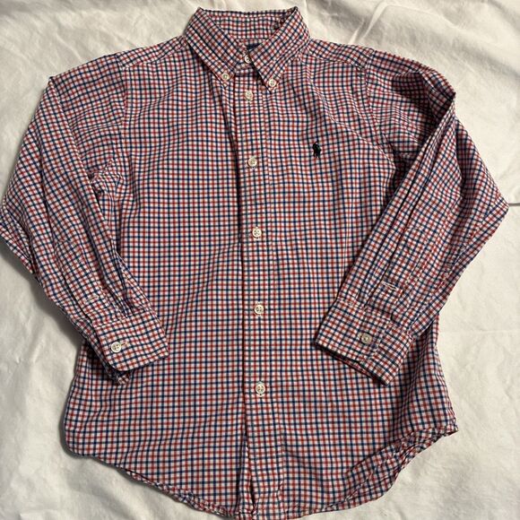Ralph Lauren Shirt Boys 6 Red Blue Plaid Button Down Long Sleeve Cotton Polo - Picture 2 of 8